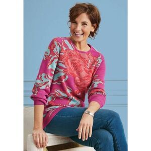 Soft Surroundings Floral Crewneck Sweater in Red, Pink, and Turquoise size XS